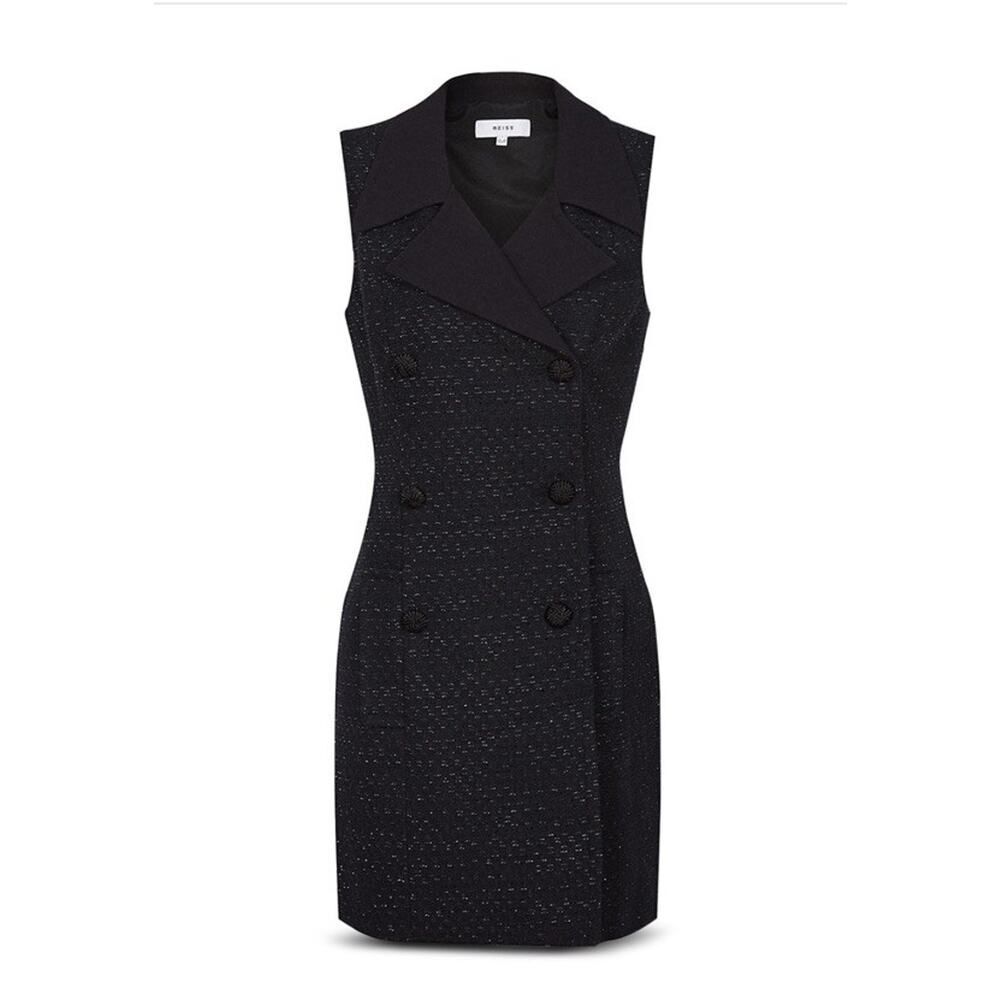 NWT Reiss Black Tweed Vest Dress Sleeveless Double Breasted Mini Size 4
